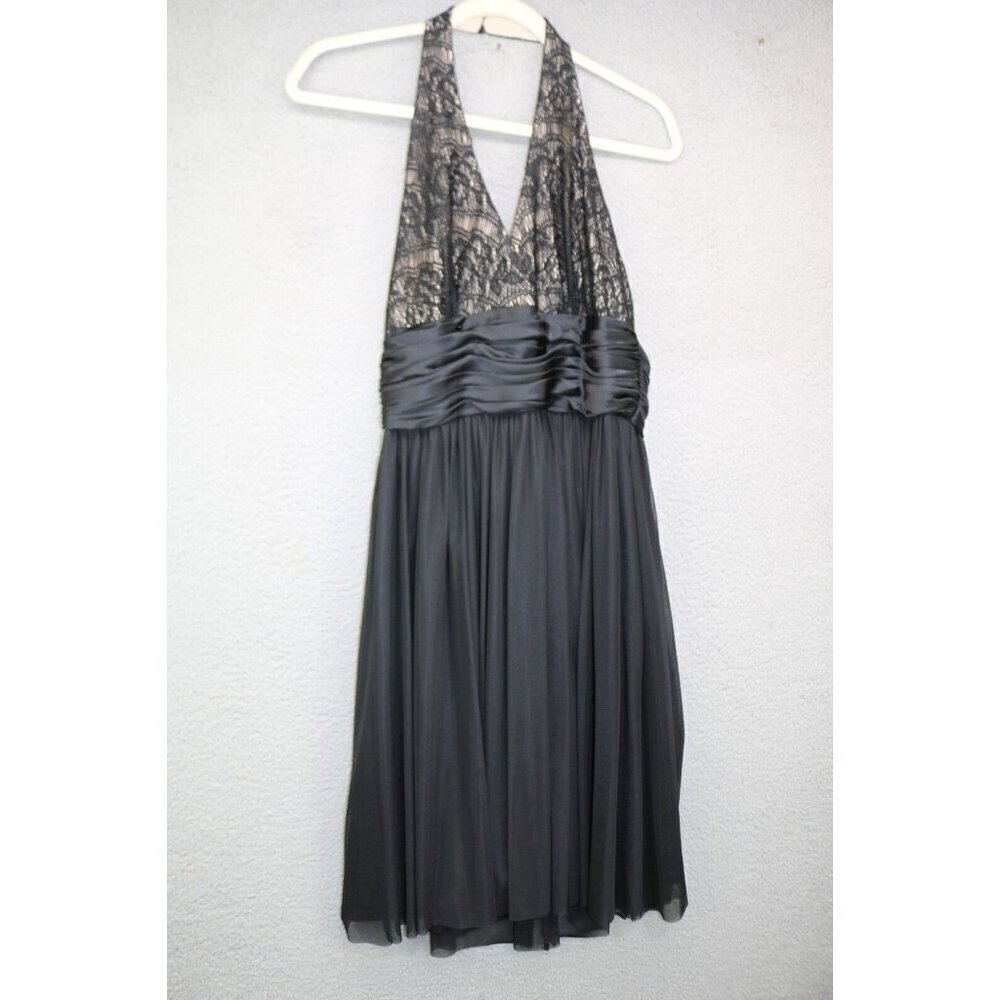 Maggy London Black Lace Satin Chiffon Halter Evening Dress-Size 8-Whimsigoth